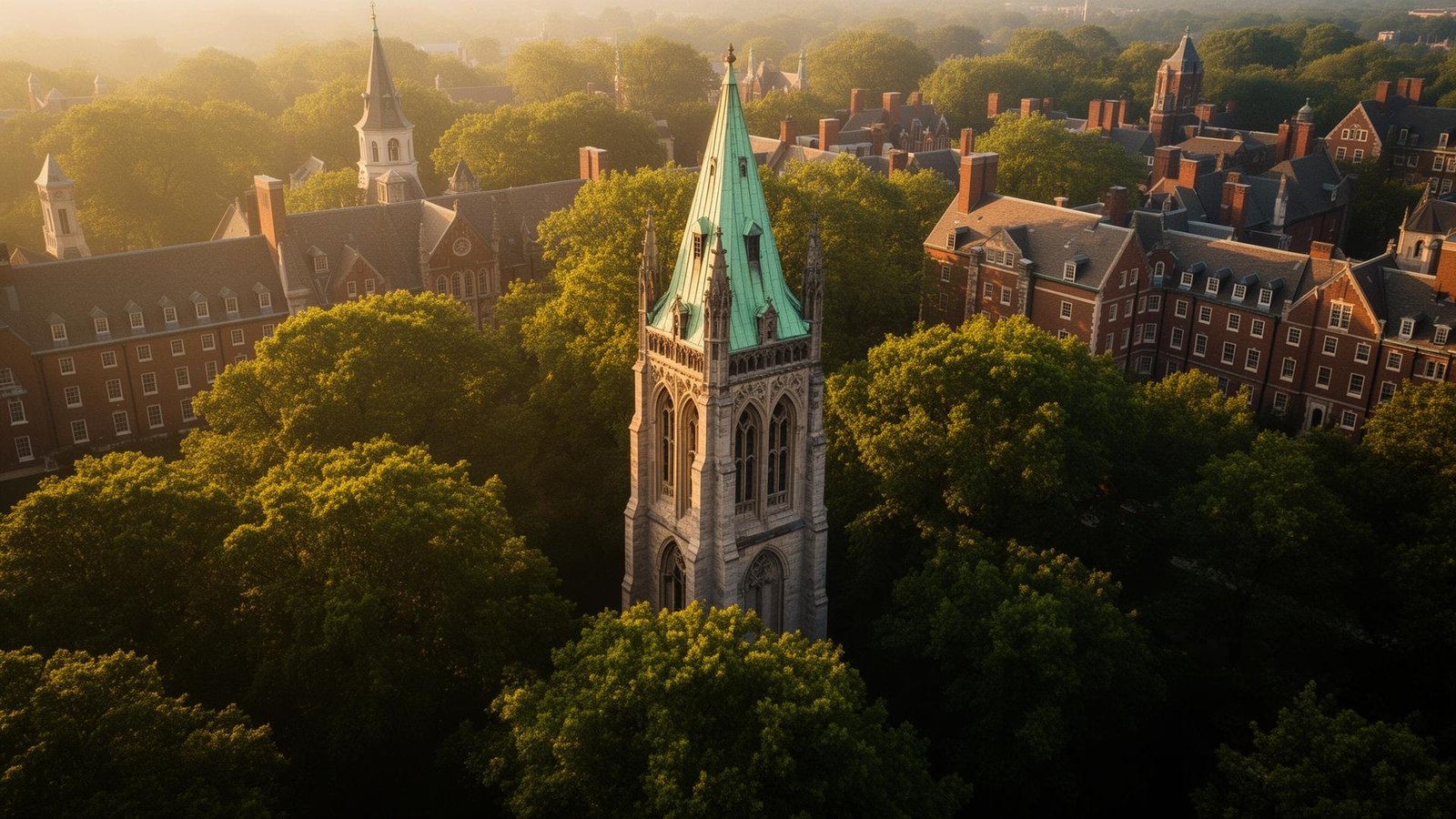 Historic university campus at golden hour